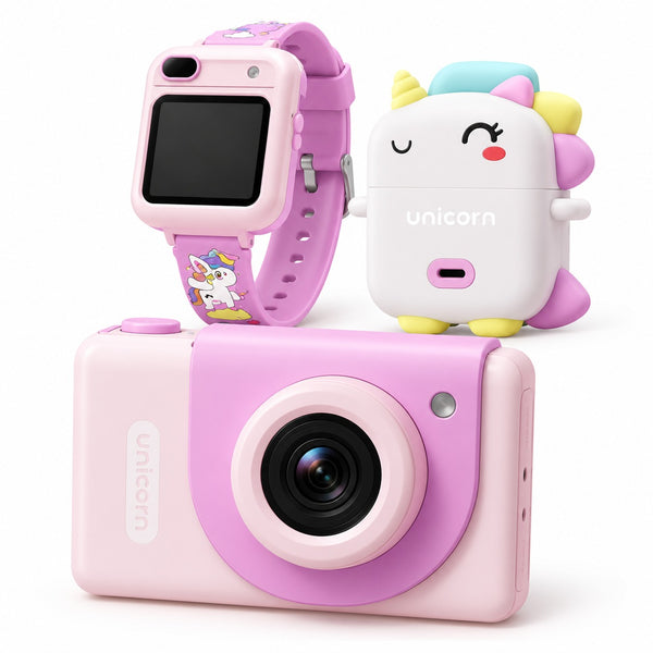PAK-AH-BOO Unicorn kids camera watch 3 in 1 – purple kids digital camera, smart watch and unicorn pendant case