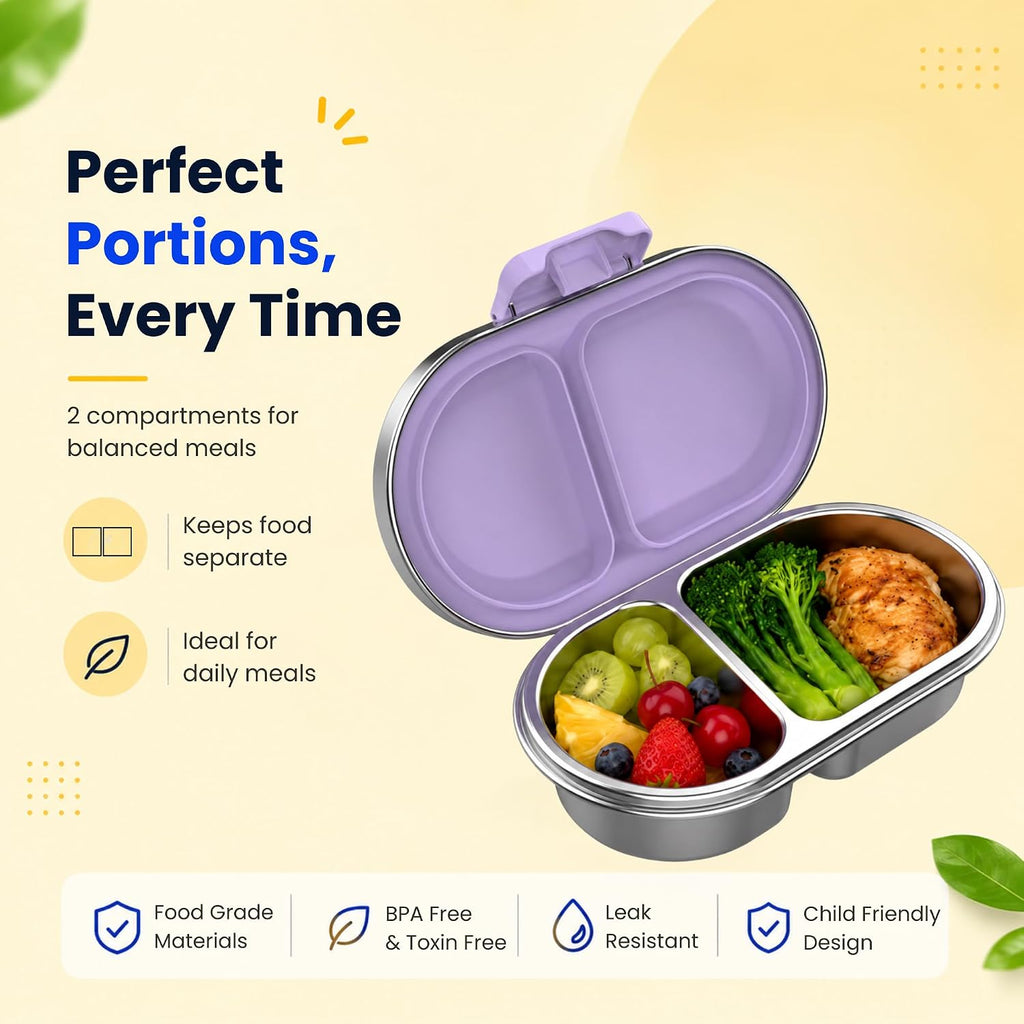 Purple 2 compartment snack box for perfect portions – kids bento snack container