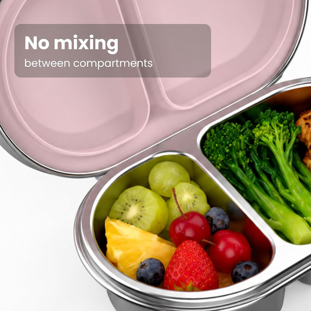 Divided snack box keeps fruit and broccoli separate – no mixing between compartments