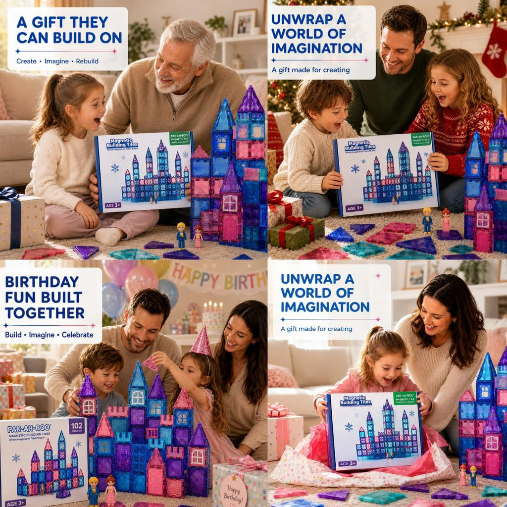 Magnetic tiles castle set as a birthday and Christmas gift for girls – families building together