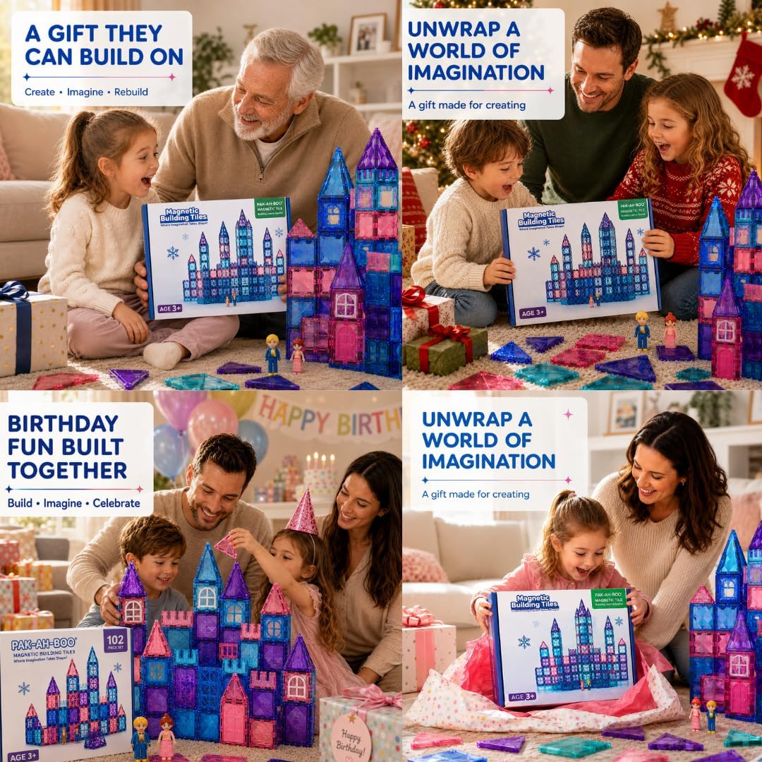 Magnetic tiles castle set as a birthday and Christmas gift for girls – families building together