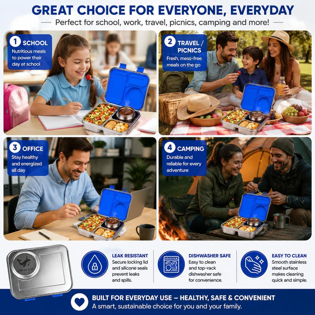 Lunch box for school, family picnics, office and camping – stainless steel lunch box for kids and adults