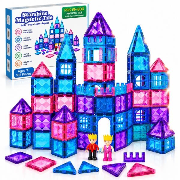 Magnetic Tiles 102 Piece Princess Castle Set – 3D Diamond Magnetic Building Blocks, STEM Montessori Toy for Kids 3+