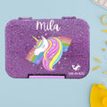 Personalized Kids Bento Box: Purple Glitter Unicorn, Tritan Tray