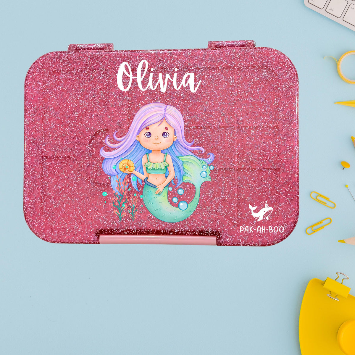 Personalized Kids Bento Box: Mermaid Design, Medium, Leakproof 4-6 Compartment TRITAN Lunch Box for School & Daycare