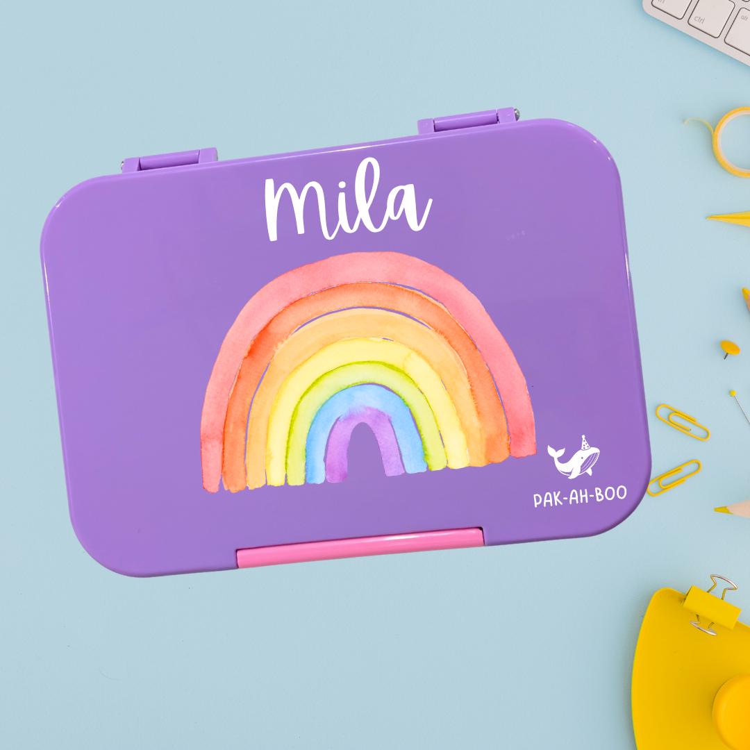 Personalized Kids Bento Box: Purple Glitter Rainbow, Tritan Tray