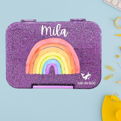Personalised Purple Glitter Rainbow kids bento lunch box with name – PAK-AH-BOO Funbox Medium 710ml – photo 2