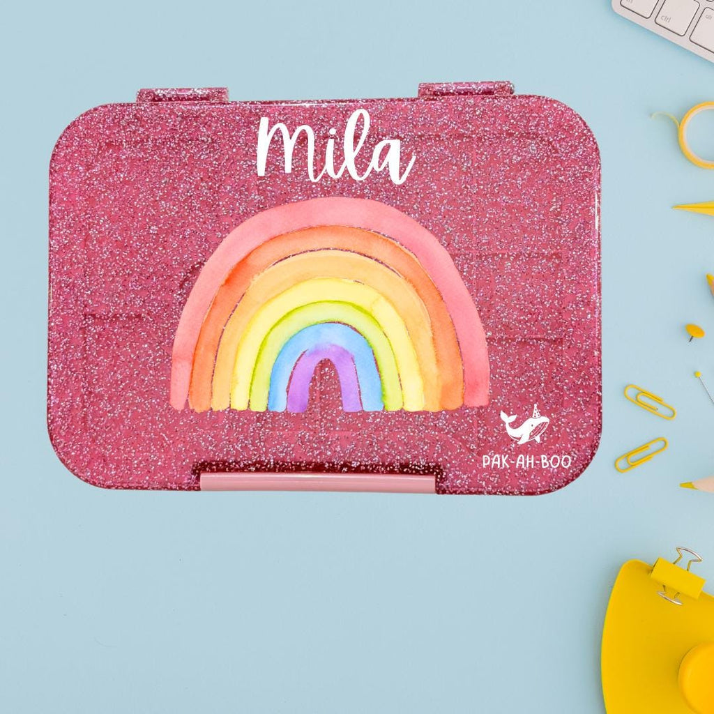 Personalized Kids Bento Box: Rainbow Design, Medium, Leakproof 4-6 Compartment TRITAN Lunch Box for School & Daycare