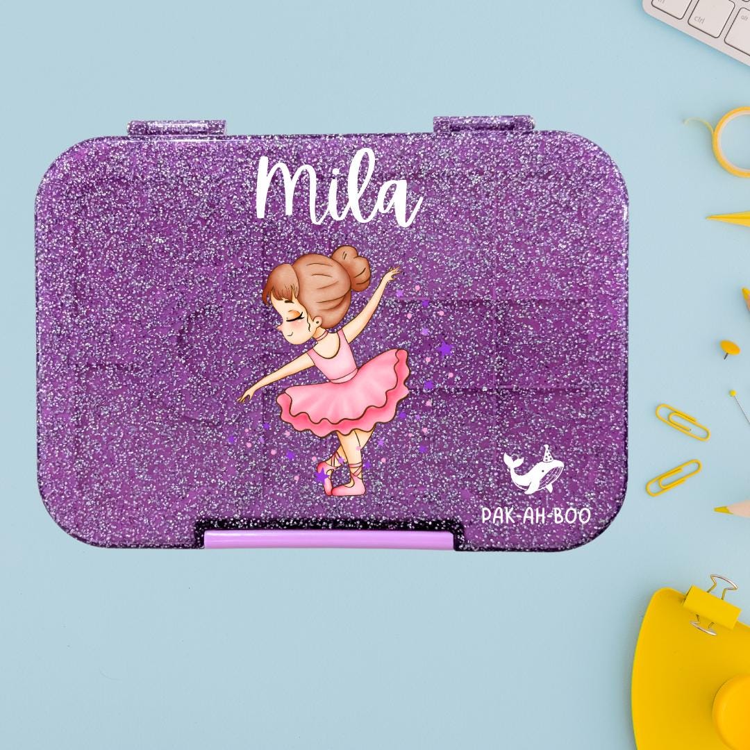 Personalised Purple Glitter Ballerina kids bento lunch box with name – PAK-AH-BOO Funbox Medium 710ml – photo 3