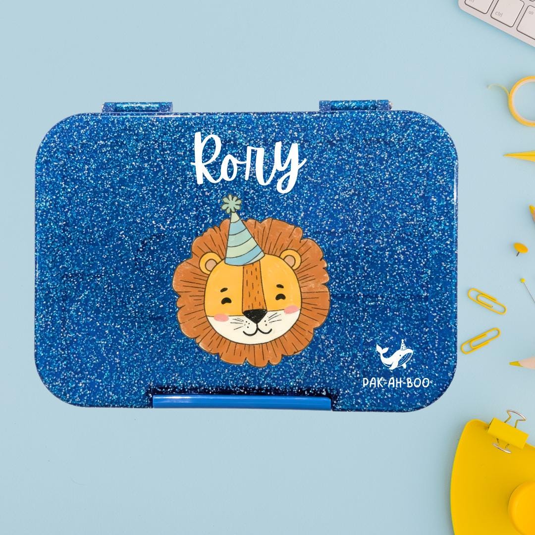 Personalized Kids Bento Box: Lion Design, Medium, Leakproof 4-6 Compartment TRITAN Lunch Box for School & Daycare