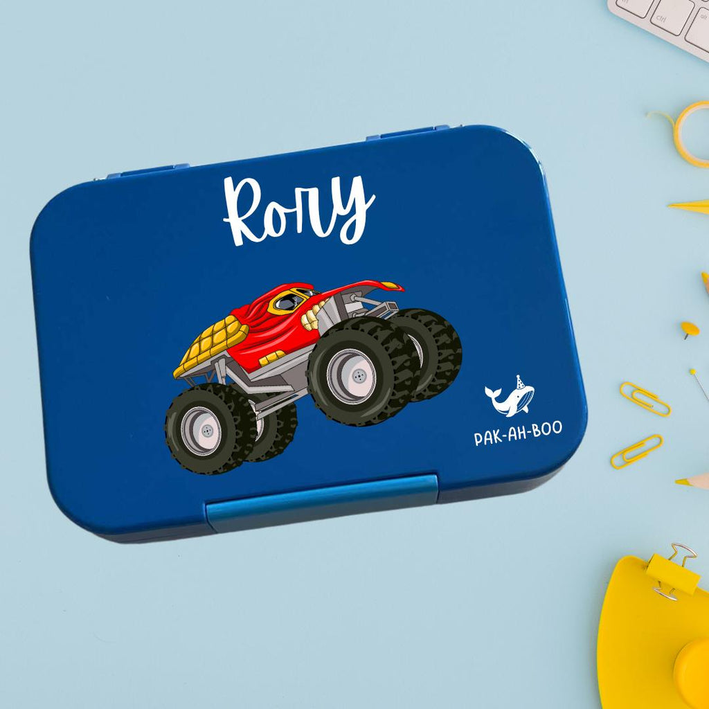 Personalized Kids Bento Box: Monster Truck Design, Medium, Leakproof 4-6 Compartment TRITAN Lunch Box for School & Daycare