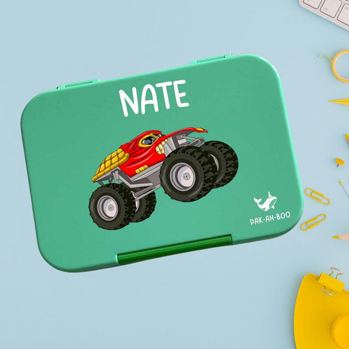 Personalised Monster Truck kids bento lunch box with name – PAK-AH-BOO Funbox Medium 710ml
