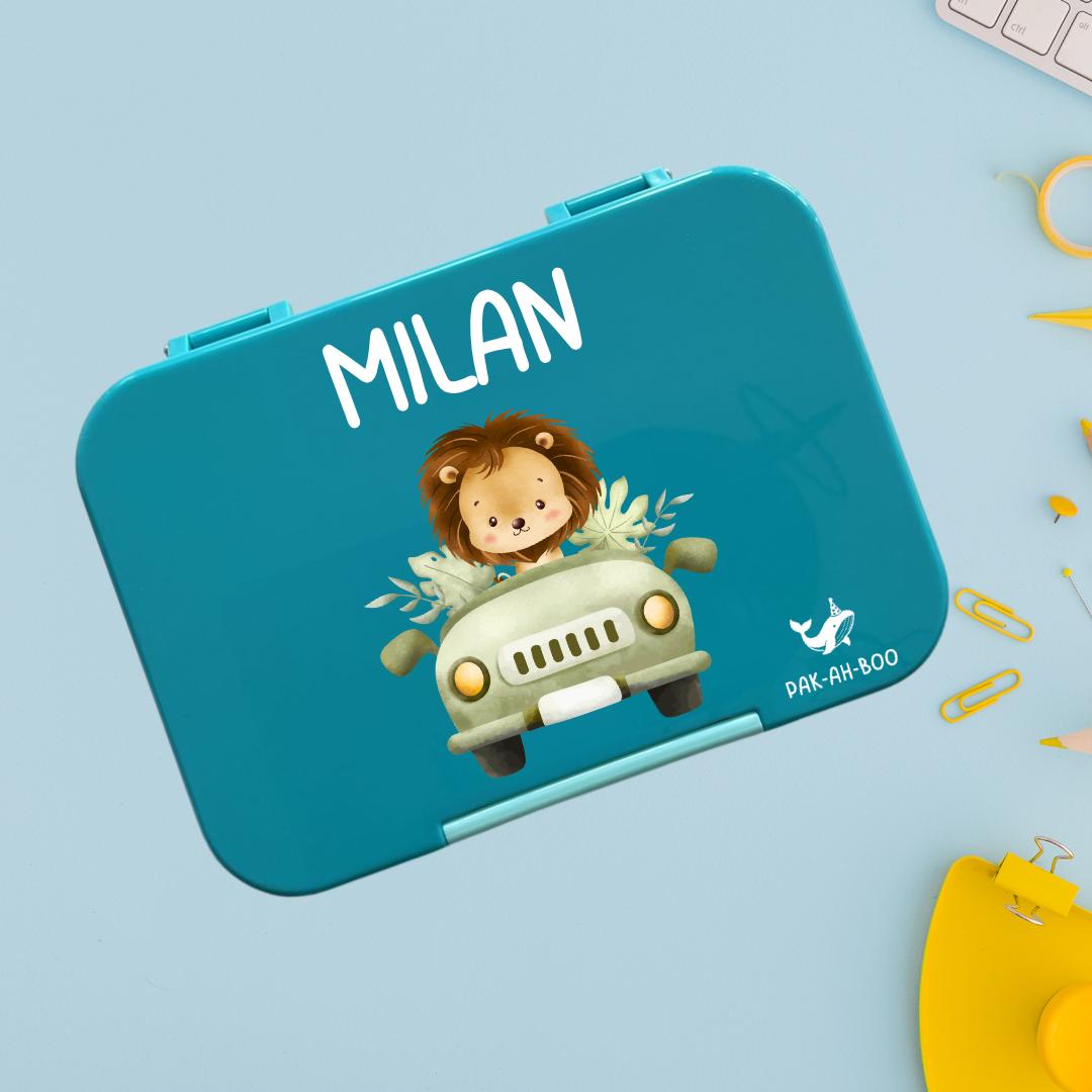 Personalized Kids Bento Box: Lion Design, Tritan Tray, 4/6 Compartments
