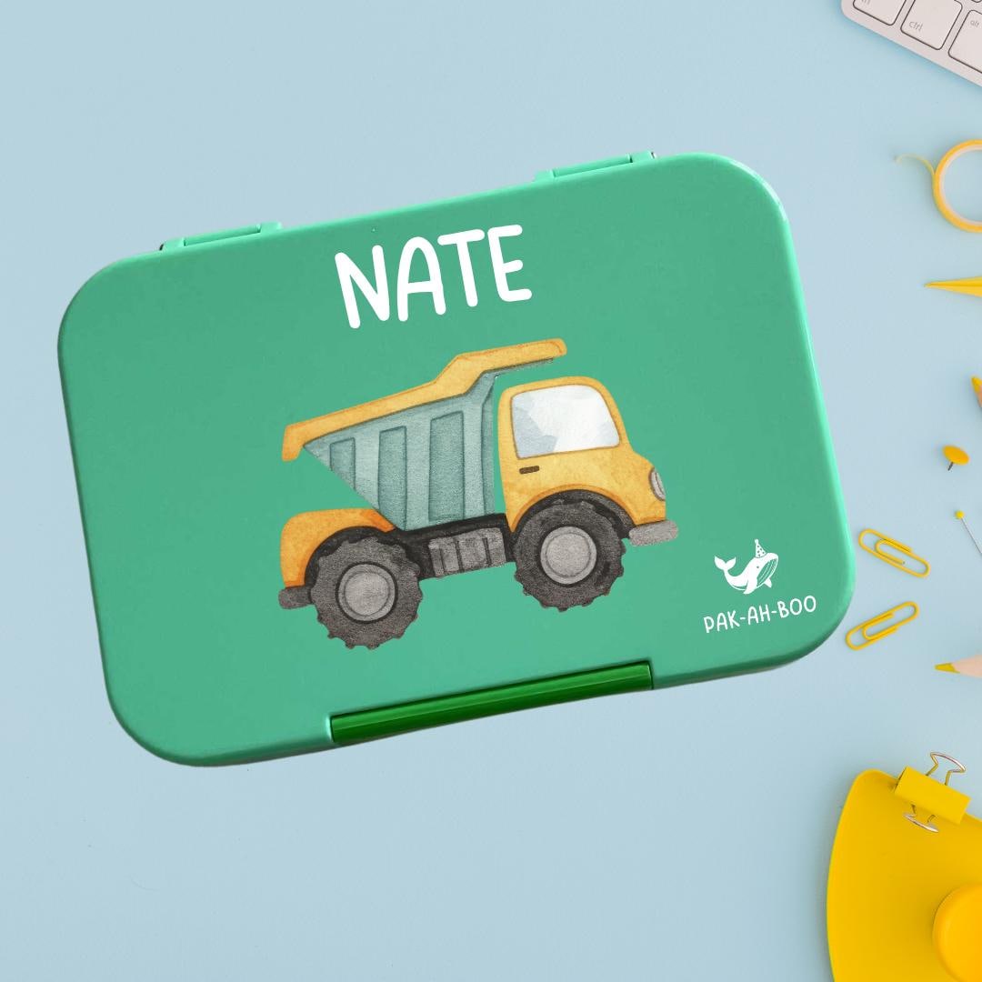 Personalized Kids Bento Box: Dumper truck Design, Medium, Leakproof 4-6 Compartment TRITAN Lunch Box for School & Daycare
