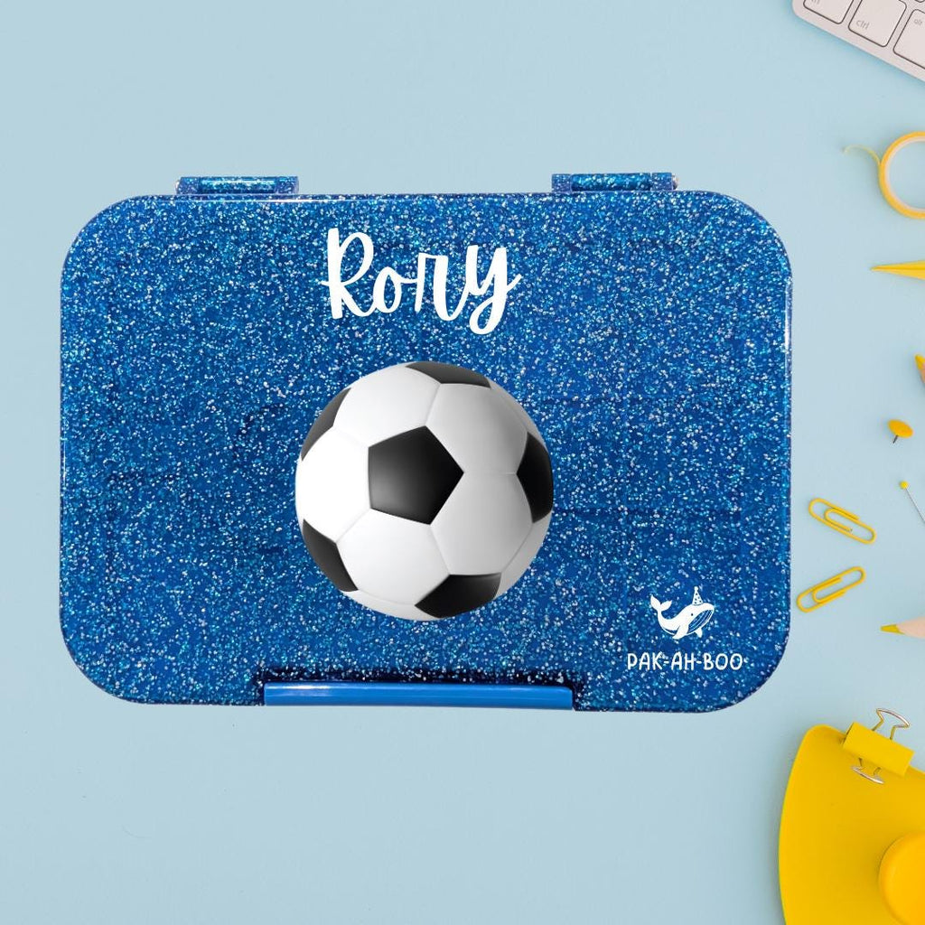 Personalized Kids Bento Box: Soccer Design, Medium, Leakproof 4-6 Compartment TRITAN Lunch Box for School & Daycare