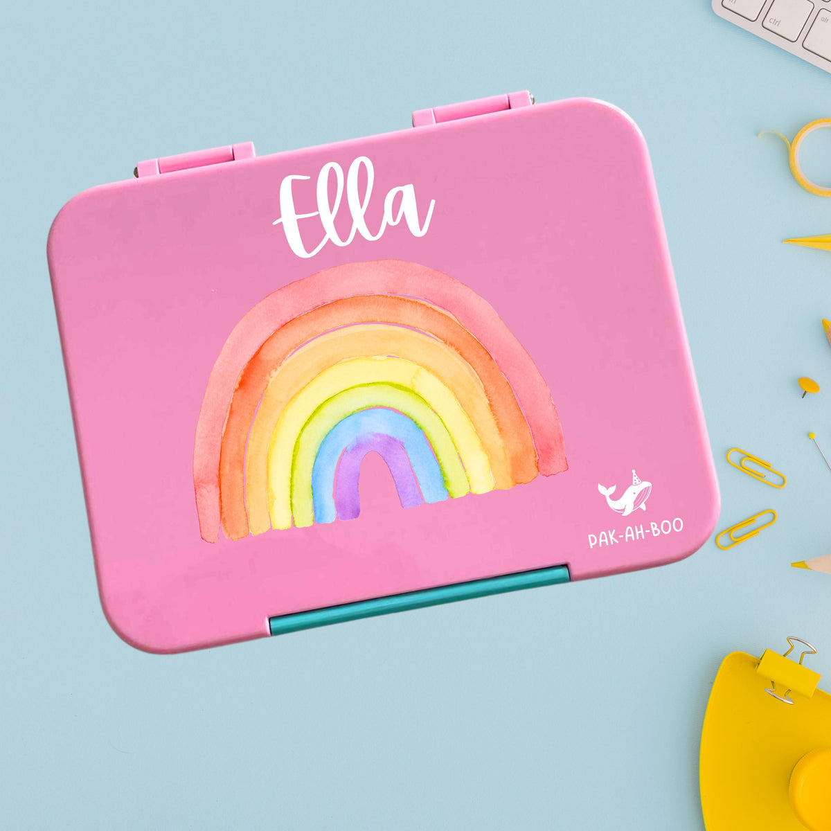 Personalised Rainbow large kids bento lunch box with name – PAK-AH-BOO Funbox Large 1160ml