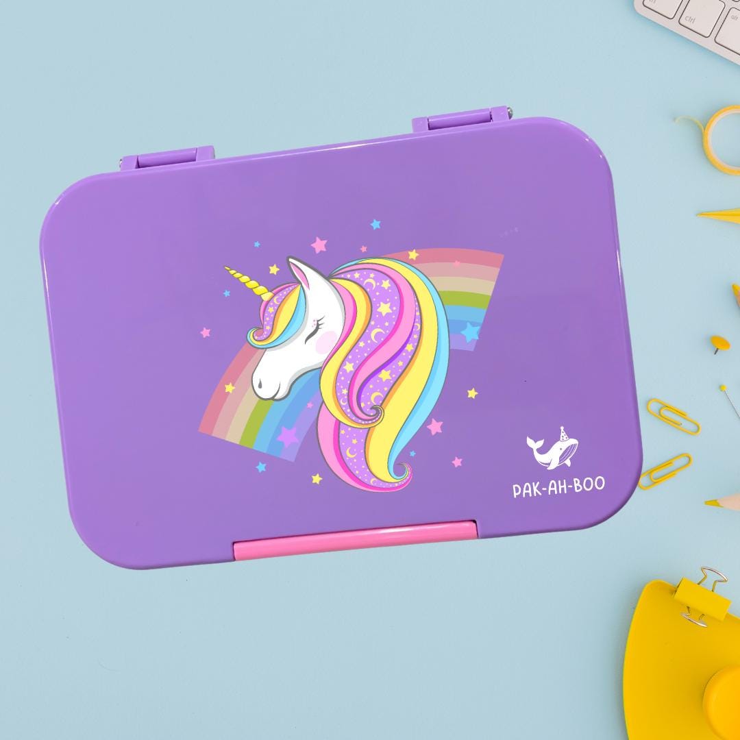 Personalized Kids Bento Box: Unicorn Design, Medium, Leakproof 4-6 Compartment TRITAN Lunch Box for School & Daycare