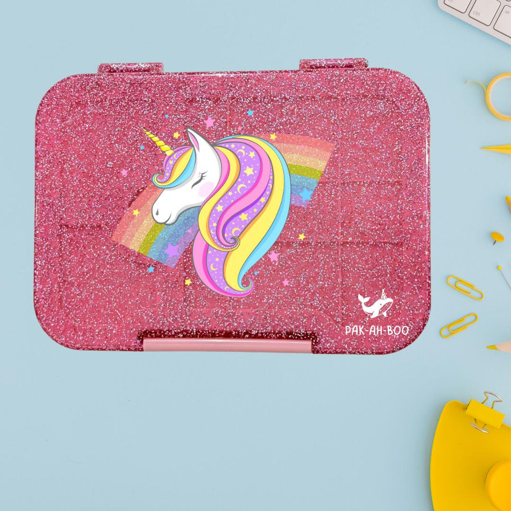 Personalized Kids Bento Box: Unicorn Design, Medium, Leakproof 4-6 Compartment TRITAN Lunch Box for School & Daycare