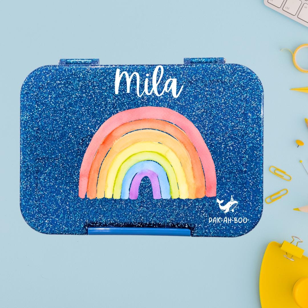 Personalized Kids Bento Box: Rainbow Design, Medium, Leakproof 4-6 Compartment TRITAN Lunch Box for School & Daycare