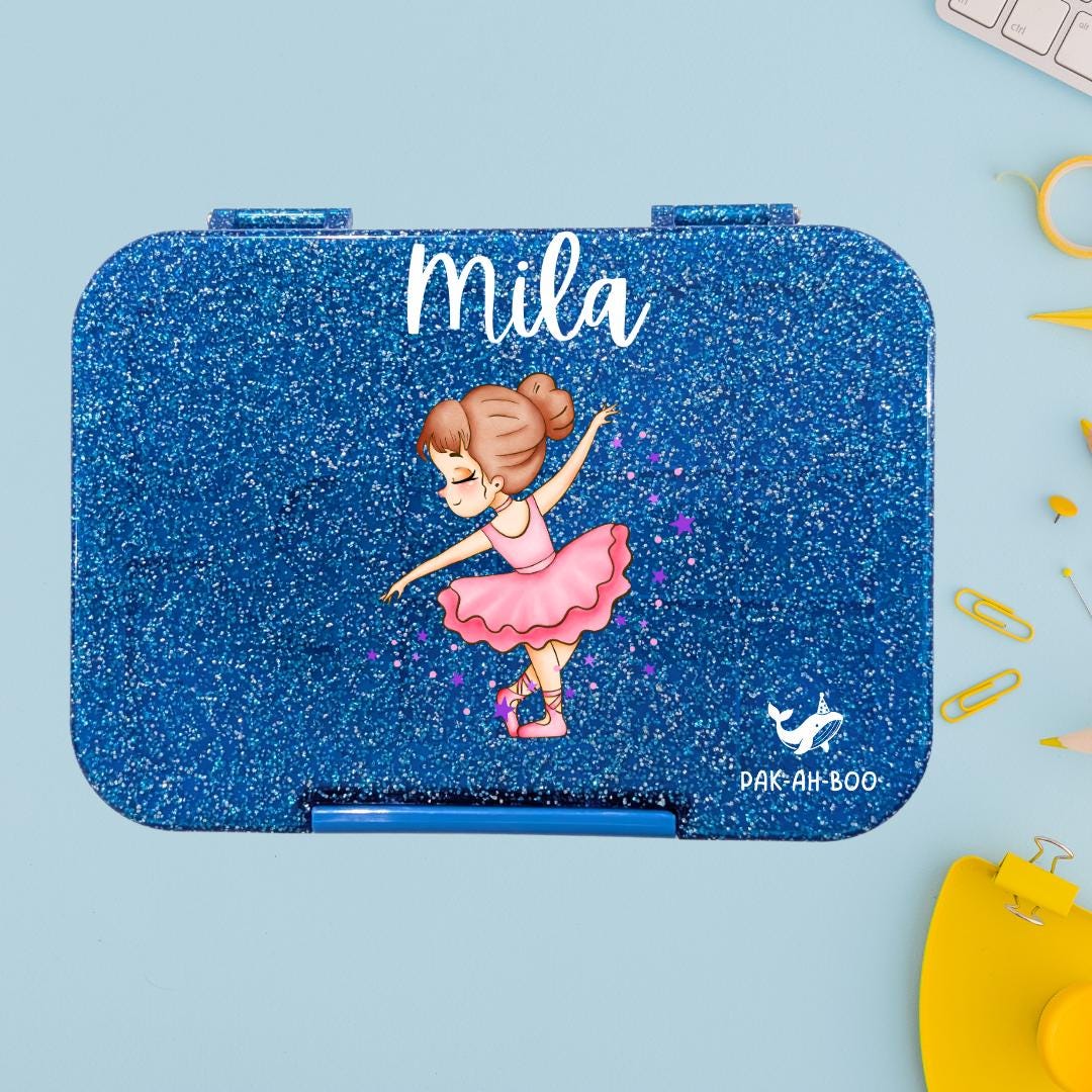Personalised Purple Glitter Ballerina kids bento lunch box with name – PAK-AH-BOO Funbox Medium 710ml