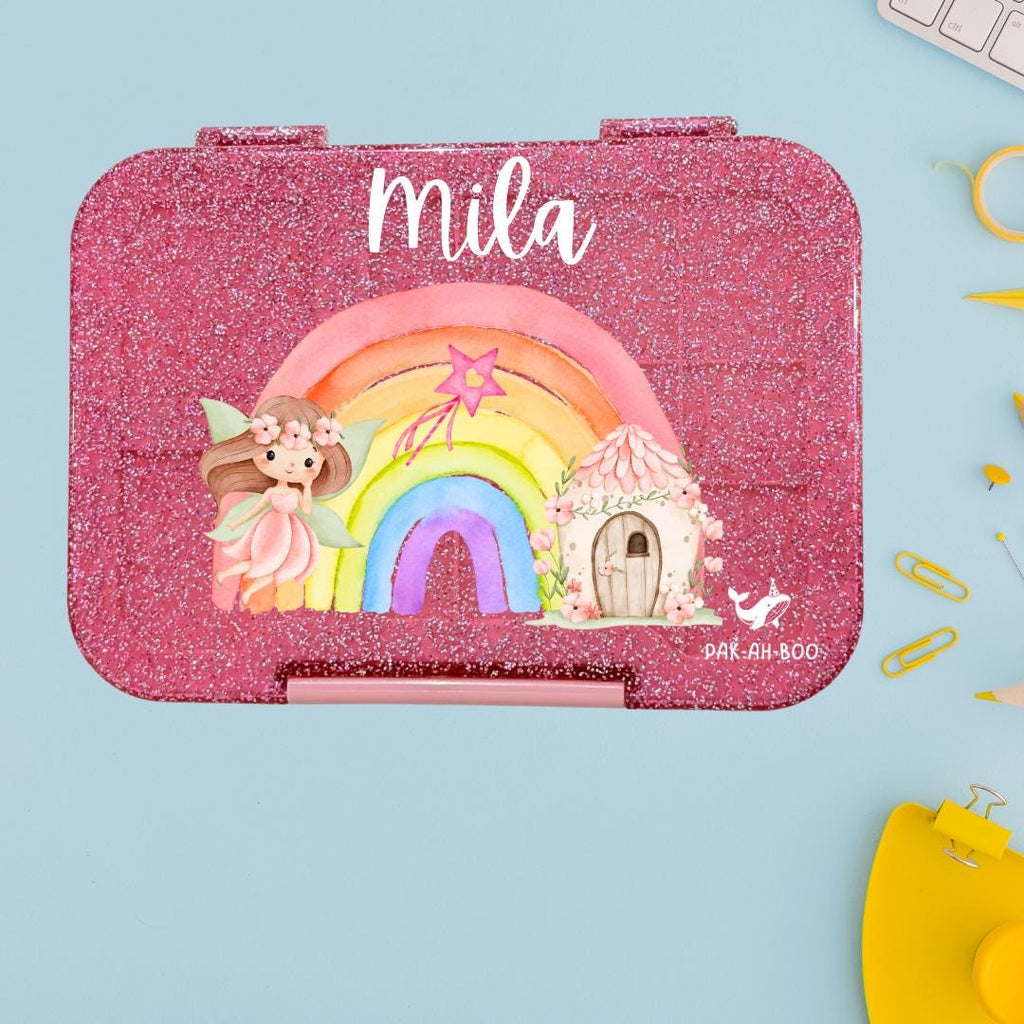 Personalized Kids Bento Box: Fairy Design, Medium, Leakproof 4-6 Compartment TRITAN Lunch Box for School & Daycare