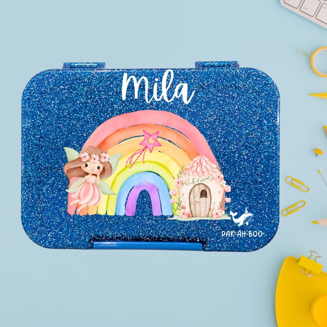 Personalized Kids Bento Box: Fairy Design, Medium, Leakproof 4-6 Compartment TRITAN Lunch Box for School & Daycare