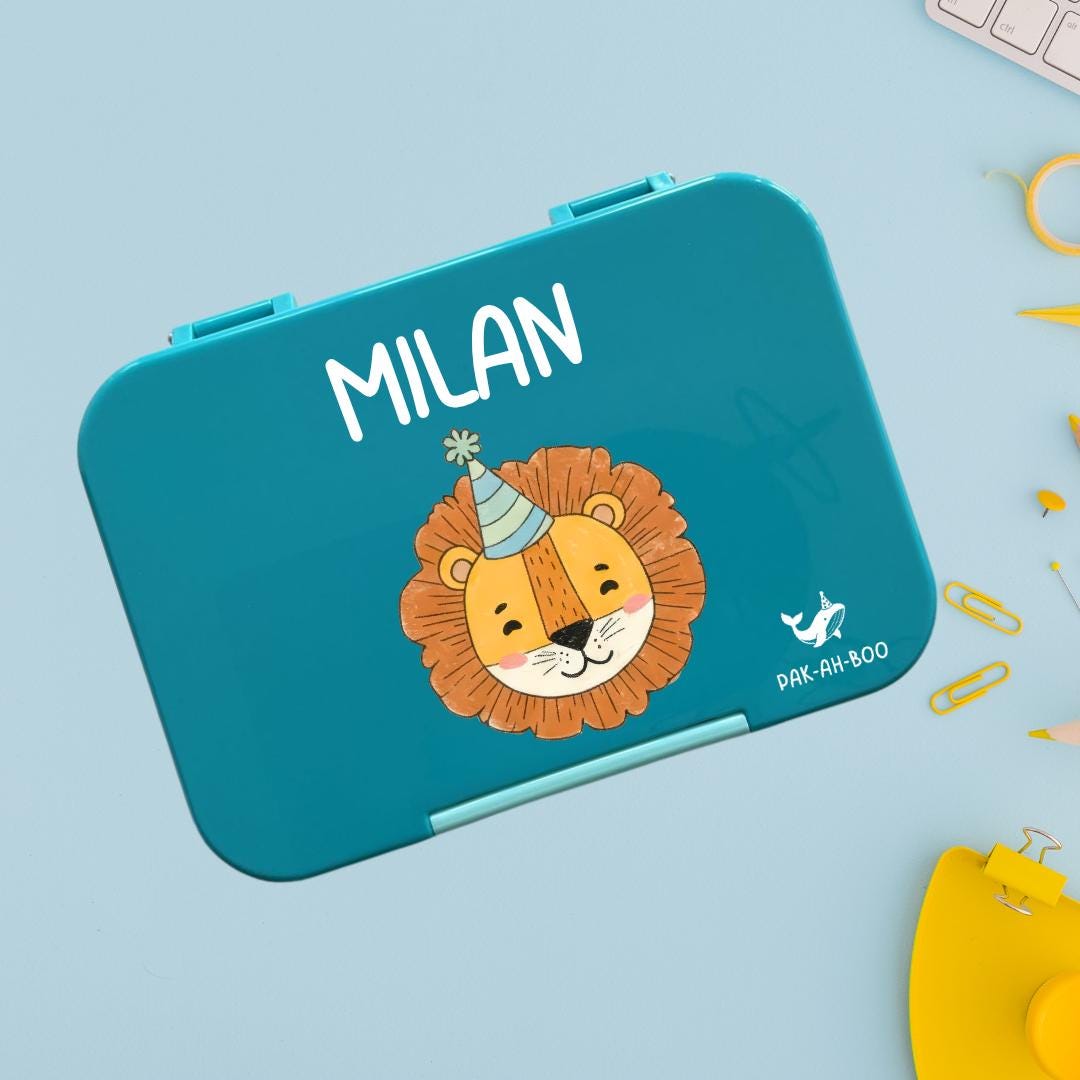 Personalized Kids Bento Box: Lion Design, Medium, Leakproof 4-6 Compartment TRITAN Lunch Box for School & Daycare