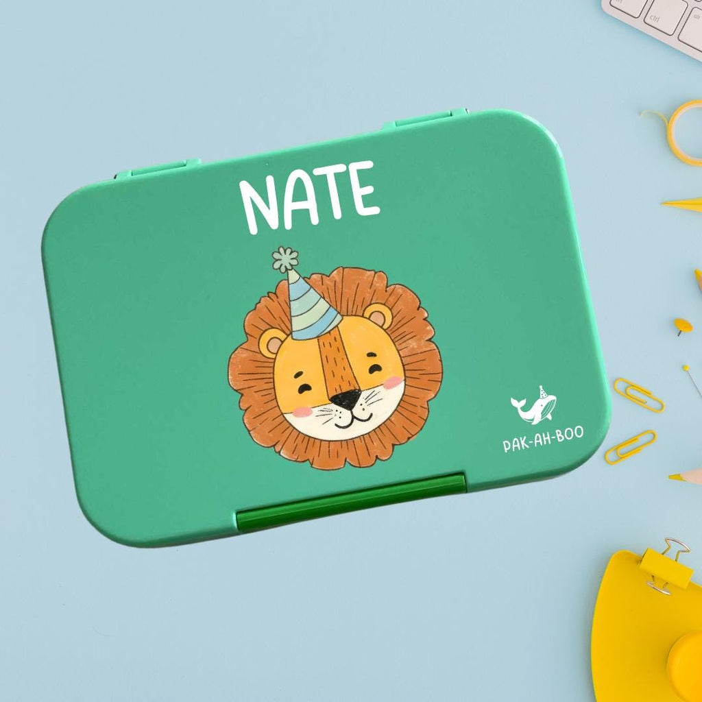 Personalized Kids Bento Box: Lion Design, Medium, Leakproof 4-6 Compartment TRITAN Lunch Box for School & Daycare
