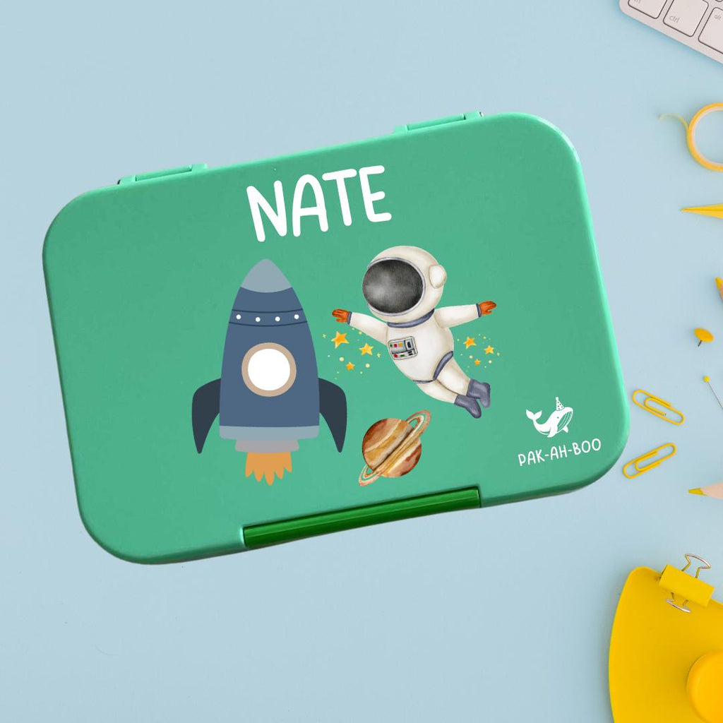 Personalized Kids Bento Box: Astronaut space Design, Medium, Leakproof 4-6 Compartment TRITAN Lunch Box for School & Daycare