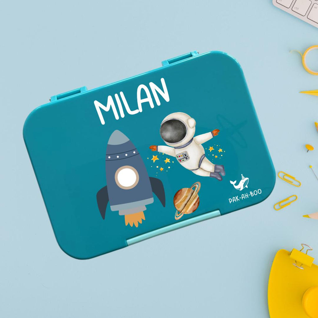Personalized Kids Bento Box: Astronaut space Design, Medium, Leakproof 4-6 Compartment TRITAN Lunch Box for School & Daycare
