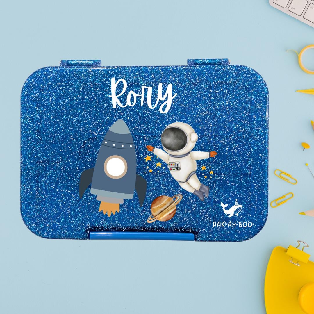 Personalized Kids Bento Box: Tritan Tray, Space Design, 4/6 Compartments
