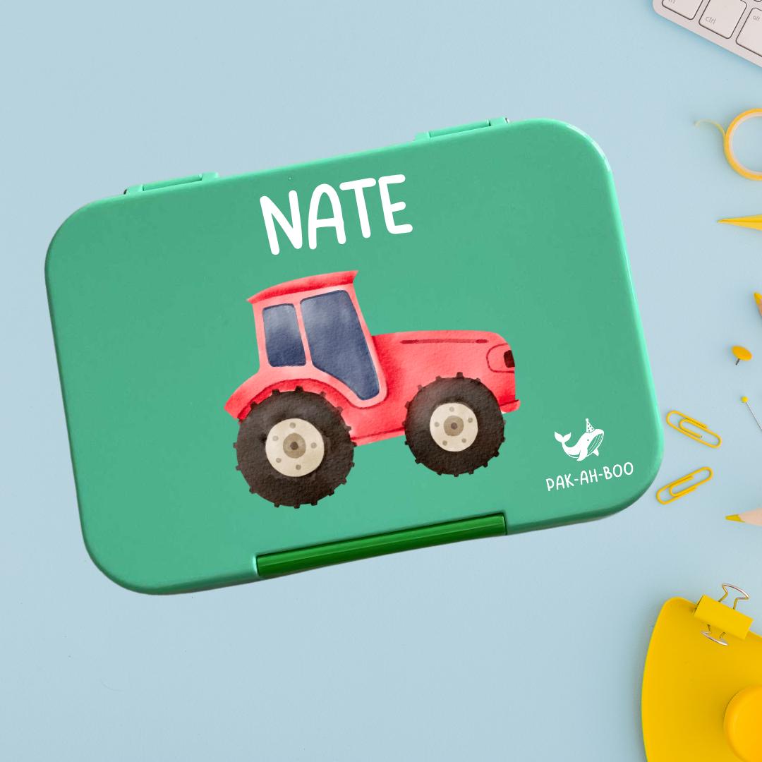 Personalized Kids Bento Box: Tractor Design, Medium, Leakproof 4-6 Compartment TRITAN Lunch Box for School & Daycare
