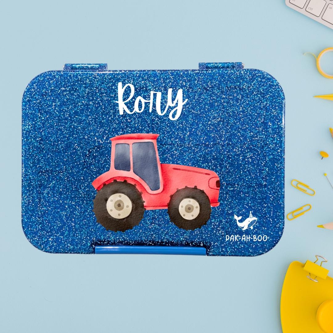 Personalized Kids Bento Box: Tractor Design, Medium, Leakproof 4-6 Compartment TRITAN Lunch Box for School & Daycare