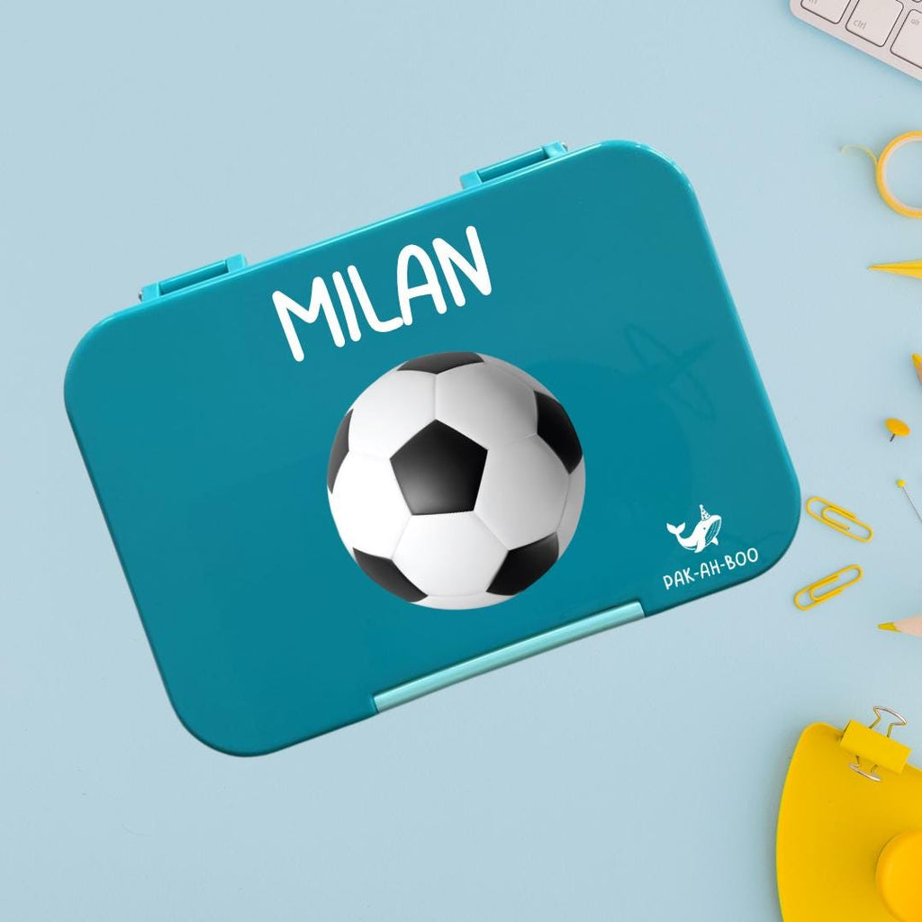 Personalized Kids Bento Box: Soccer Design, Medium, Leakproof 4-6 Compartment TRITAN Lunch Box for School & Daycare