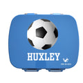 Personalised blue stainless steel kids bento box – PAK-AH-BOO MunchiiBox 4, Soccer Ball print with name