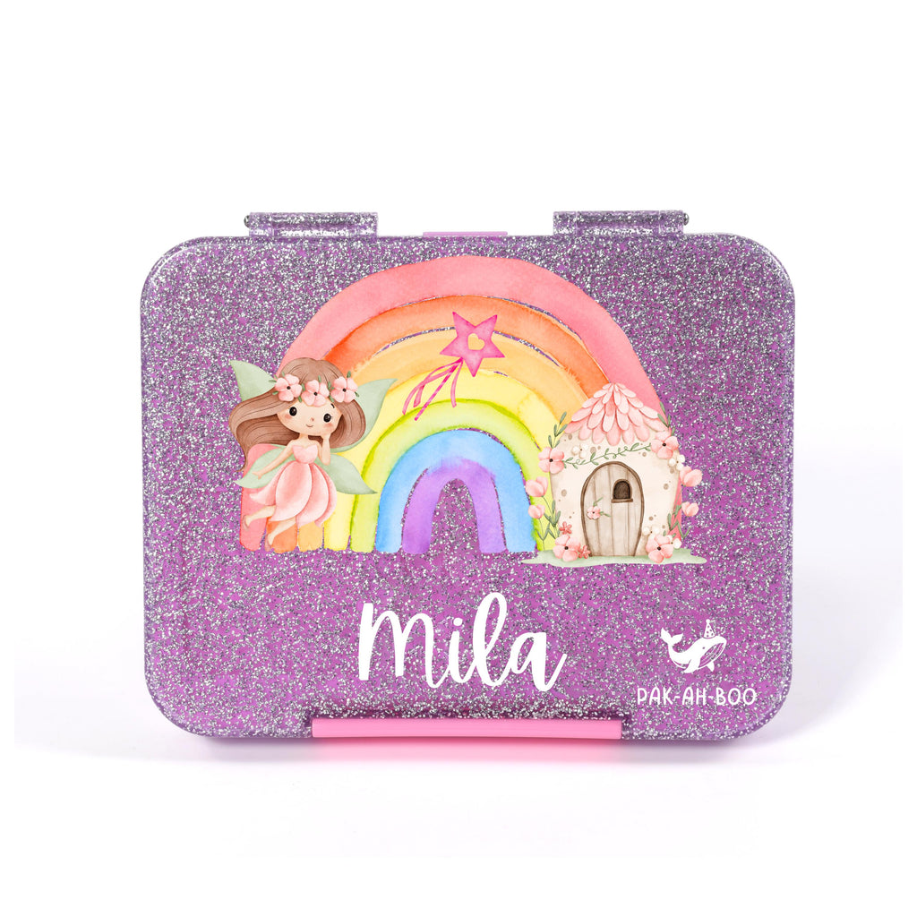 Personalised Glitter Rainbow Fairy large kids bento lunch box with name – PAK-AH-BOO Funbox Large 1160ml