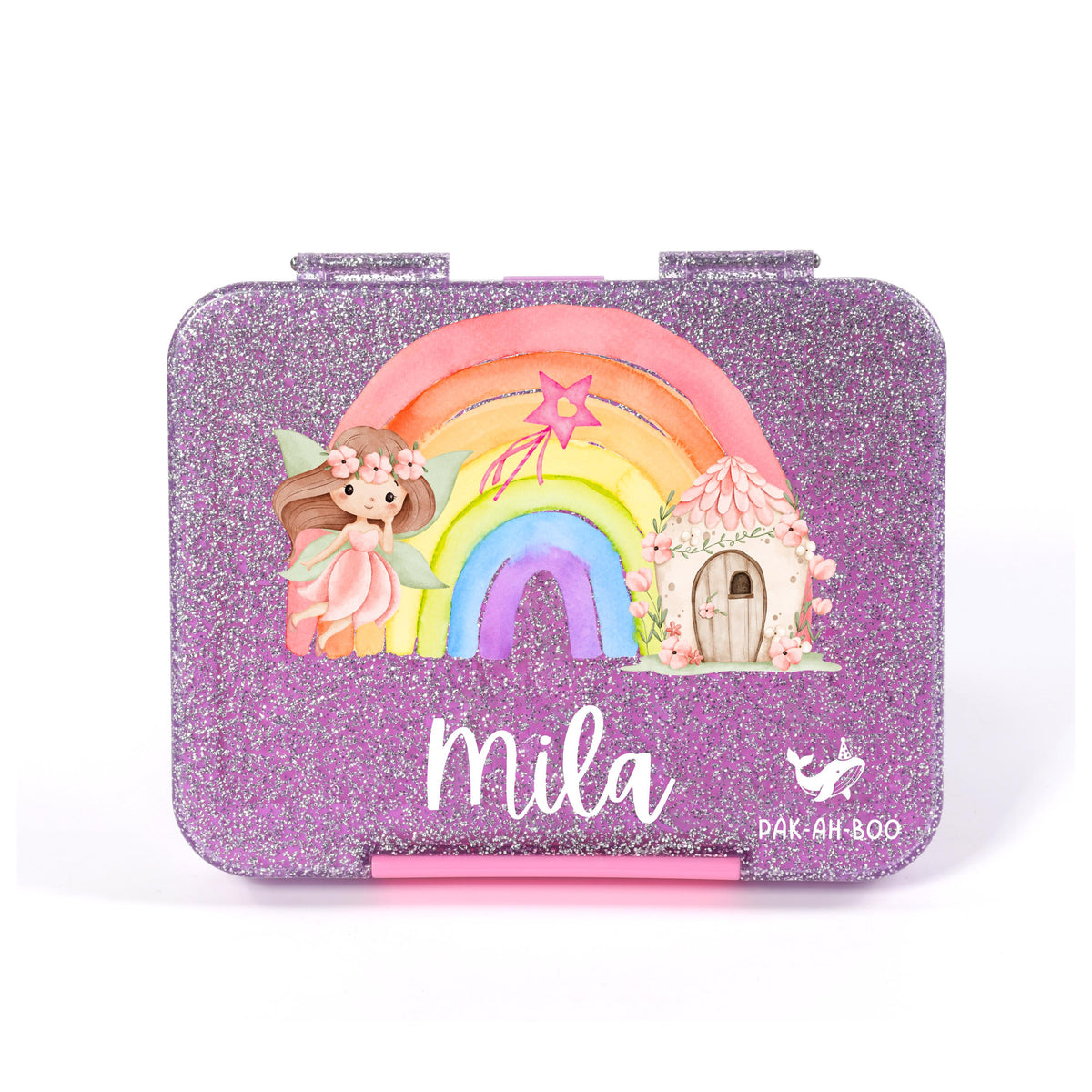 Personalised Glitter Rainbow Fairy large kids bento lunch box with name – PAK-AH-BOO Funbox Large 1160ml