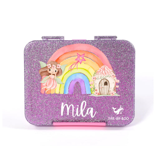 Personalised Glitter Rainbow Fairy large kids bento lunch box with name – PAK-AH-BOO Funbox Large 1160ml