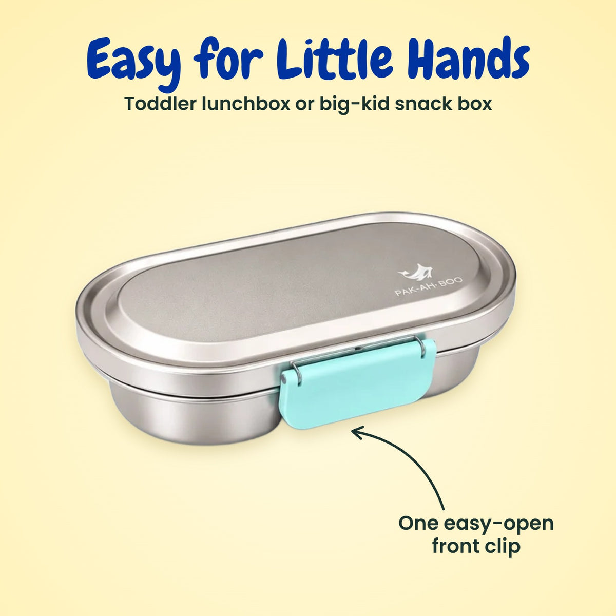 Green stainless steel kids snack box with easy-open clip – toddler lunch box or big-kid snack box, MunchiiBox 2