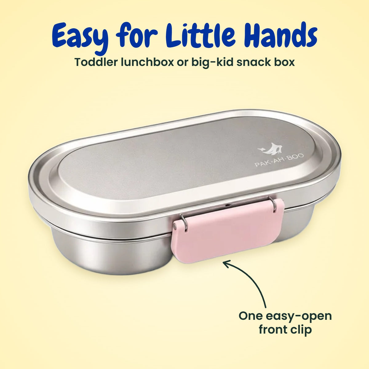 Pink stainless steel kids snack box with easy-open clip – toddler lunch box or big-kid snack box, MunchiiBox 2