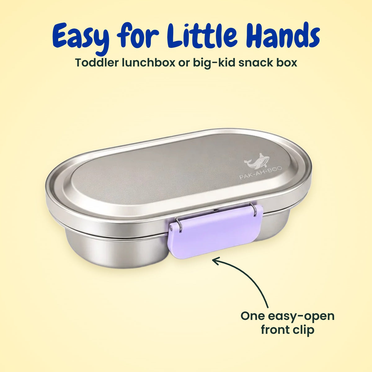 Purple stainless steel kids snack box with easy-open clip – toddler lunch box or big-kid snack box, MunchiiBox 2