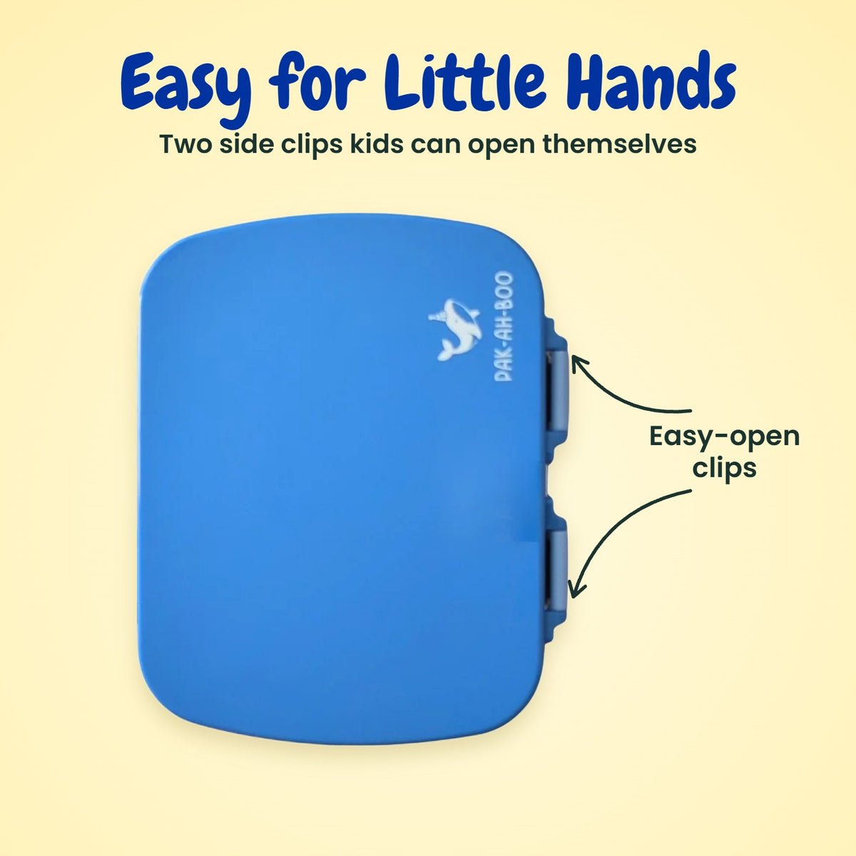 MunchiiBox 4 blue kids bento lunch box with easy-open clips for little hands