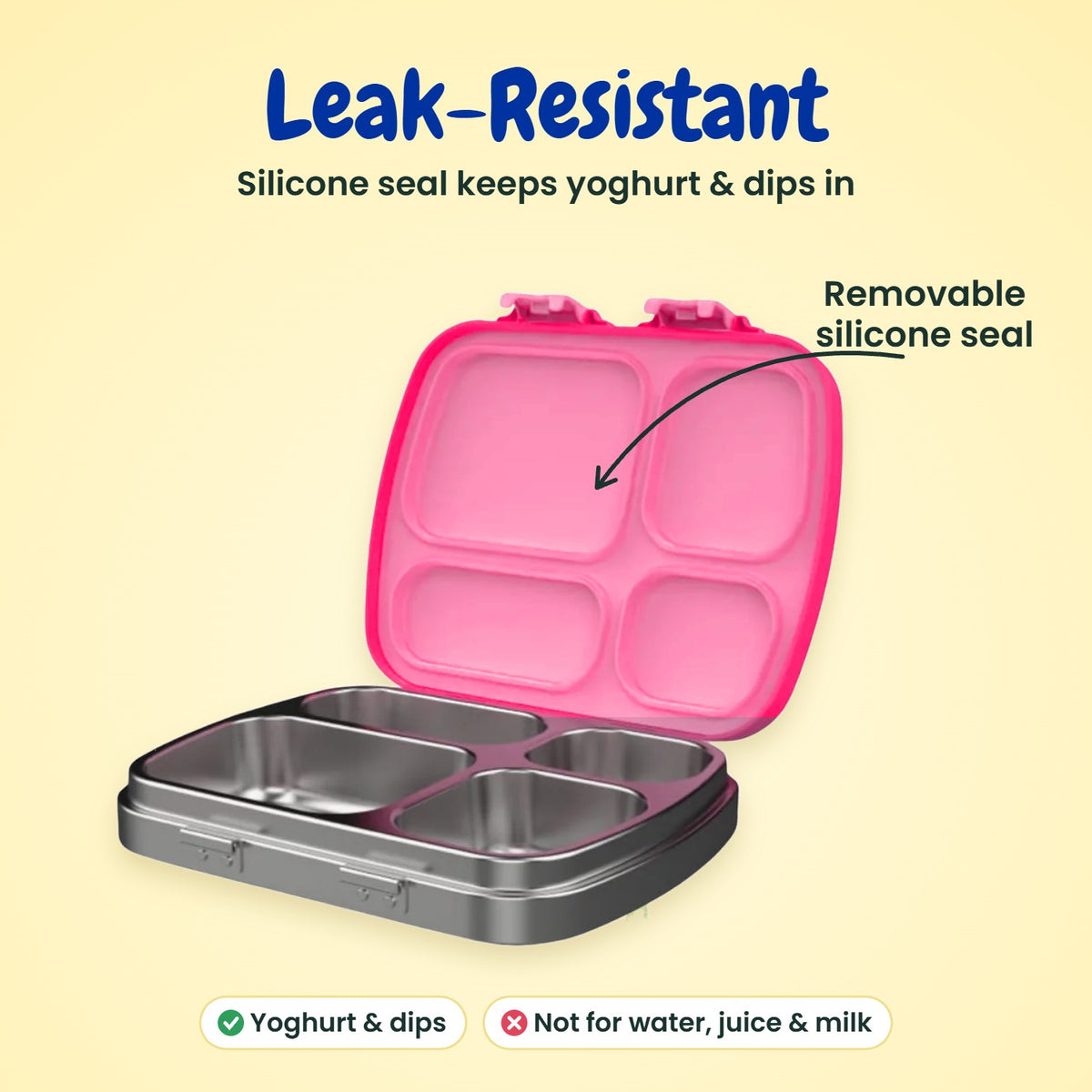 MunchiiBox 4 pink leak-resistant bento box with silicone seal lid for school lunches