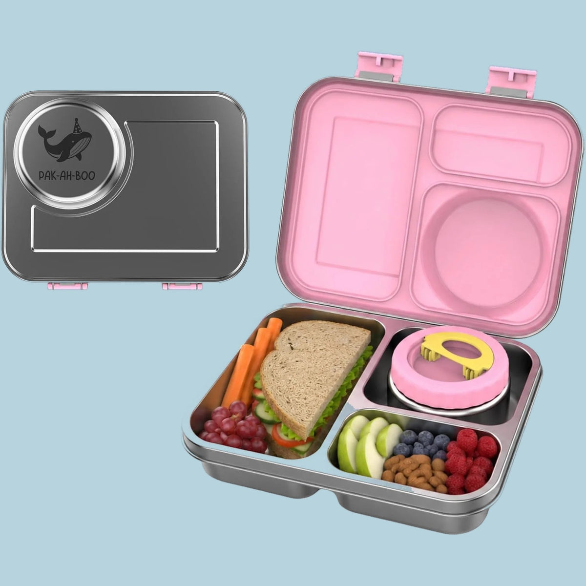 PAK-AH-BOO ThermoBox stainless steel bento lunch box with insulated food jar – Pink
